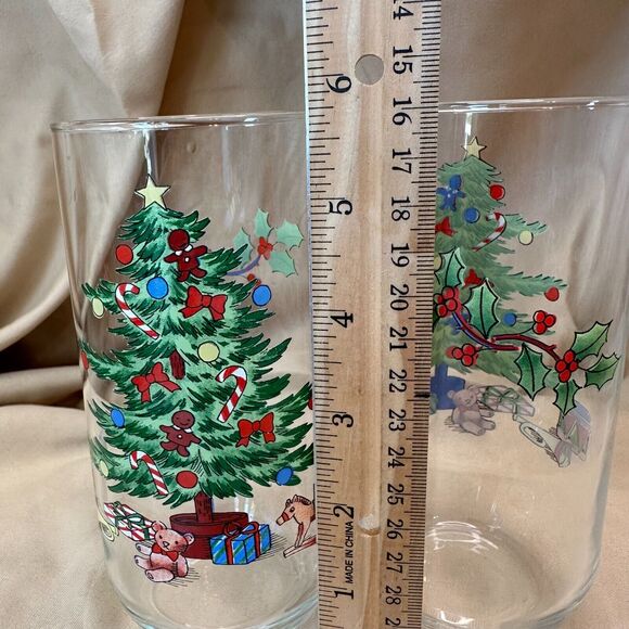 2 Vintage Luminarc Tumblers Noel Christmas Tree Drinking Glasses 6" - Picture 5 of 8